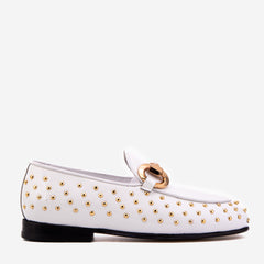 The Jupiter Shoe White Spike Leather Bit Dress Loafer Limited Edition Shoe Exclusive Style