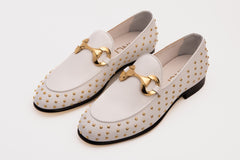 The Jupiter Shoe White Spike Leather Bit Dress Loafer Limited Edition Shoe All New
