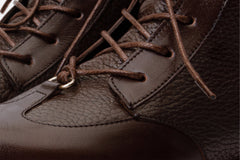 The Yildiz Brown Leather Lace-Up Ankle Boot With a Side Zipper All New