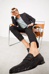 The Grand Woven Leather Black Shoe Penny Loafer Fine Craftsmanship
