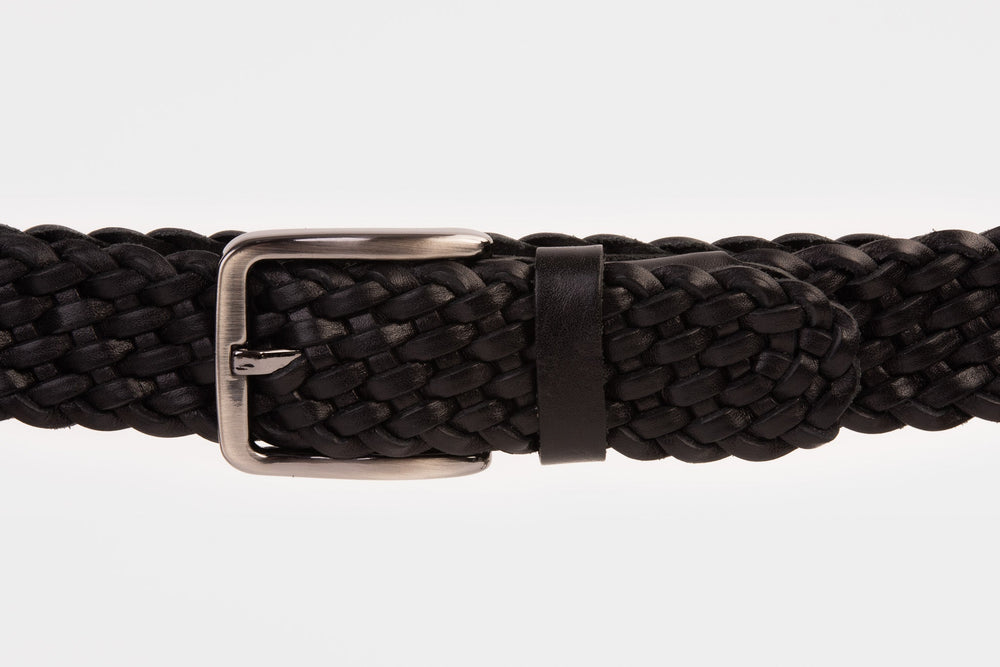 The Grand Woven Black Color Leather Belt Universal Fit