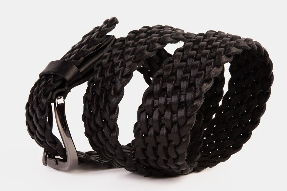 The Grand Woven Black Color Leather Belt Universal Fit
