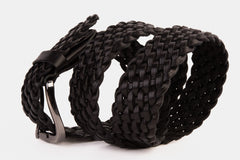 The Grand Woven Black Color Leather Belt Universal Fit