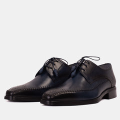 The Moon Navy Blue Leather Derby  Shoe For Sale