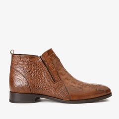 The Randor Brown Crocodile Leather Side-Zip Dress Ankle  Boot Fine Craftsmanship