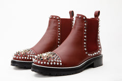 The Vuvulane Burgundy Spike Leather Ankle  Boot All New