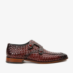The Turan Burgundy Woven Double Monk Strap Dress  Shoe For Sale