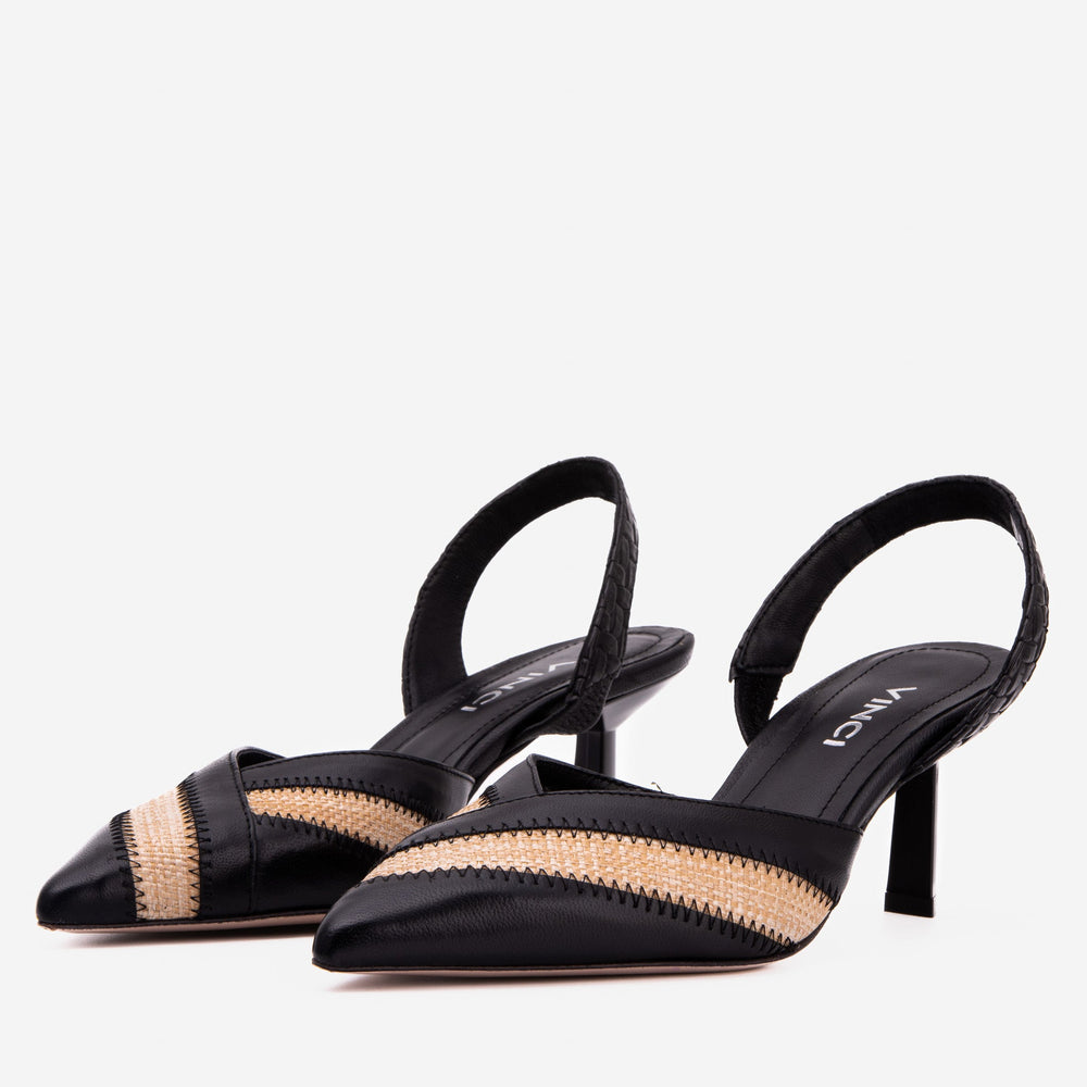 The Riviera Black Raffia Slingback  Sandal On Sale